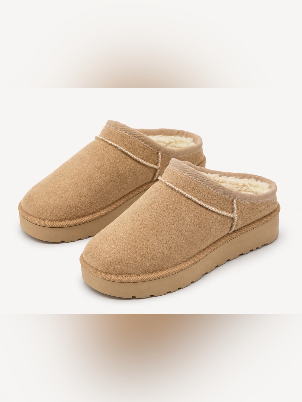 Link Plush-Lined Slip-On Mules - Tan